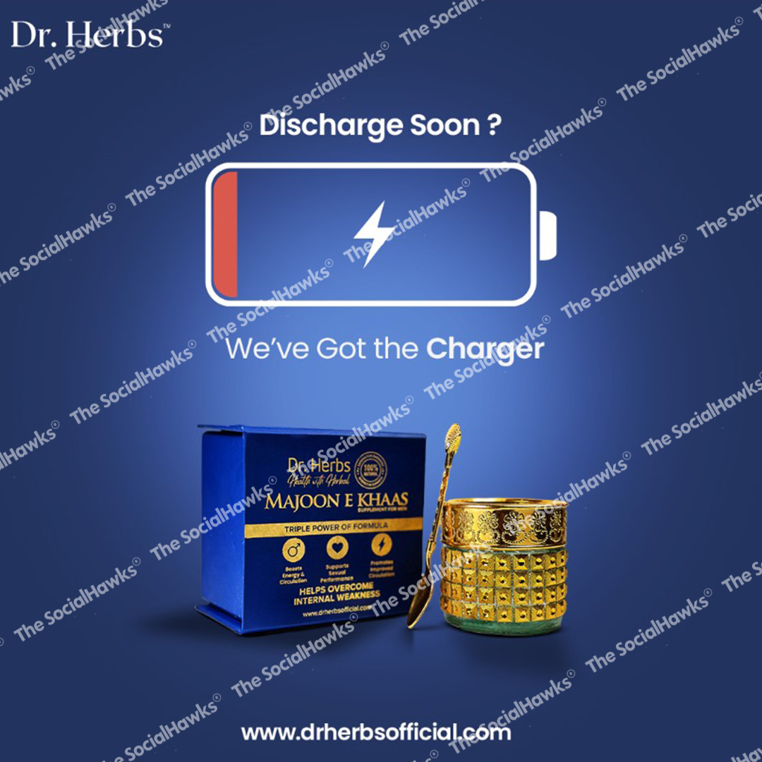 Dr Herbs Majoon E Khaas low battery energy recharge creative on dark blue background
